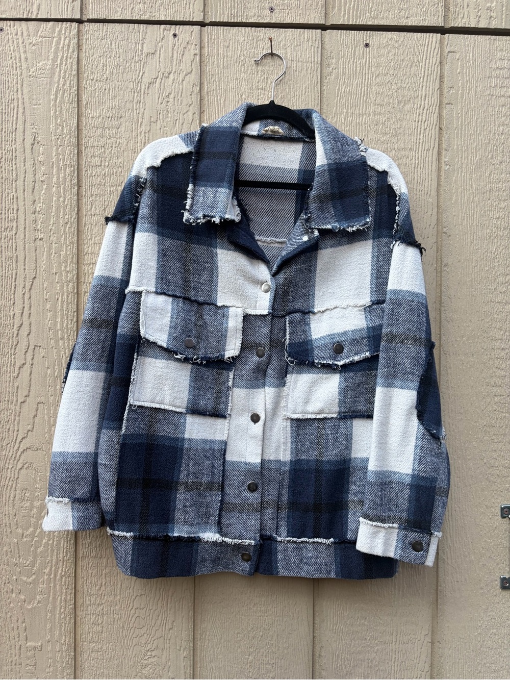 POL Navy and White Plaid Utility Shacket